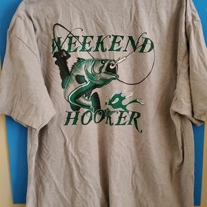 Next Level Weekend Hooker shirt. Fish hook graphic on back. Reel in style.
